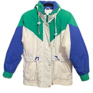 Vintage 80’s 90’s Andy Johns Color Block Ski Puffer Jacket Green/Blue Retro Snow